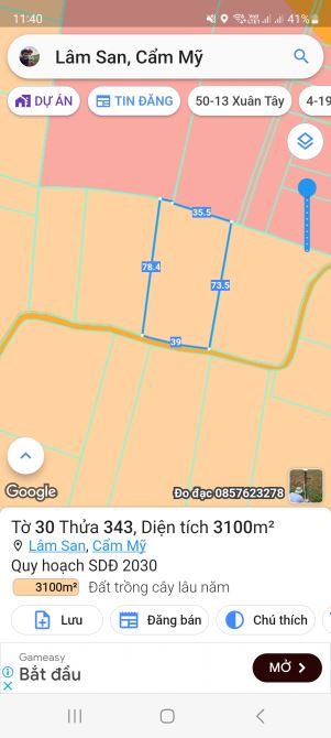 Lên lô đất siêu đẹp . Gần 1 mẫu 300tc 120m mặt tiền tại LÂM SAN CẨM MỸ. Giá chỉ 6ty5 - 5