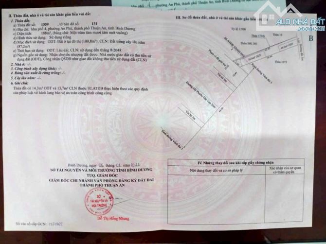 Cần bán gấp lô đất sổ hồng riêng mặt tiền đường Mỹ Phước Tân vạn thuận an bình dương