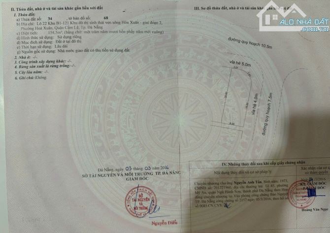 Bán đất lô góc mặt tiền đường 10m5 Lê Sỹ & Nguyễn Quang Chung,Hòa  Xuân,Cẩm Lệ