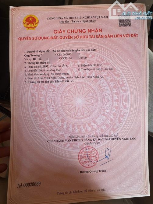 Mở bán lô đất xóm 9 , Nghi Trung , Nghi Lộc cách đường quốc lộ 48E 200m - 1