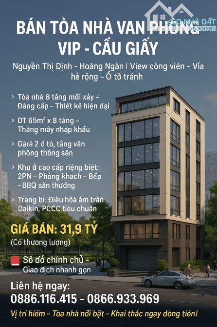 BÁN TOÀ NHÀ VĂN PHÒNG CAO CẤP - CẦU GIẤY. DT 65M 8 TẦNG THANG MÁY NHẬP KHẨU