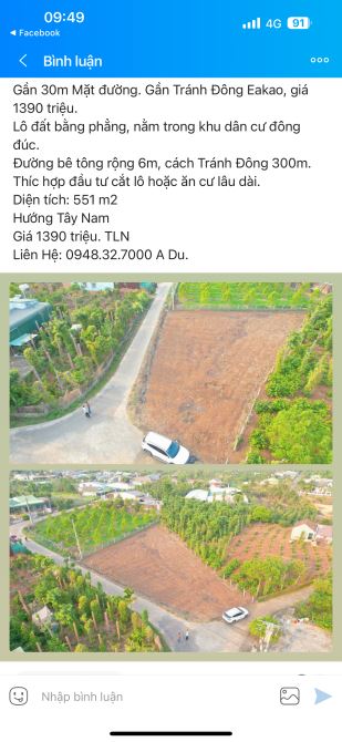 Gần 30m Mặt đường. Gần Tránh Đông Eakao, giá 1390 triệu.