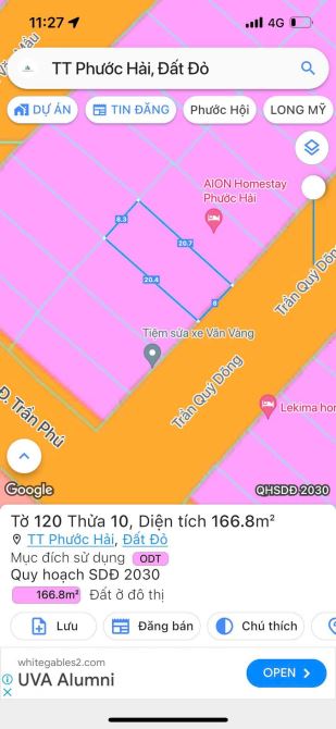 Thị trấn Phước hải, Bà Rịa Vũng Tàu, 165m2, ngang 8m sâu 20m, full thổ cư, đi bộ ra biển