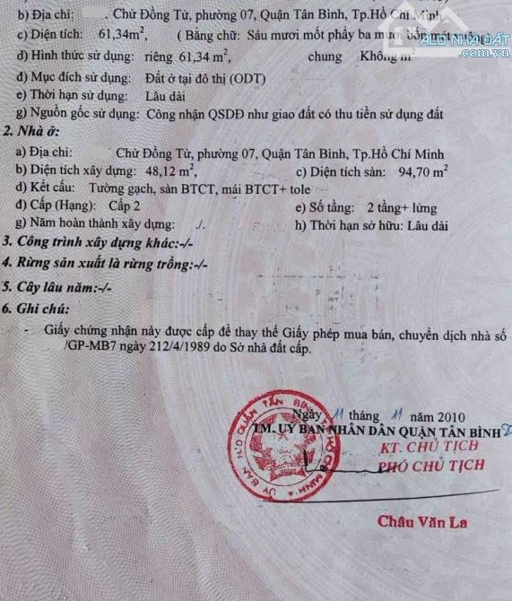 62m2 CHỬ ĐỒNG TỬ, hẻm 3m, ngang hơn 4m, 6ty89 - 1