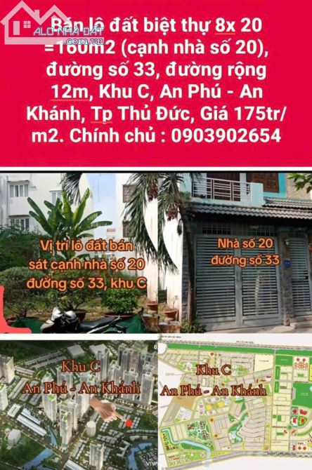 CHÍNH CHỦ BÁN LÔ ĐẤT BIỆT THỰ - VỊ TRÍ VÀNG - KĐT AN PHÚ - AN KHÁNH, TP.THỦ ĐỨC - DT 160M2