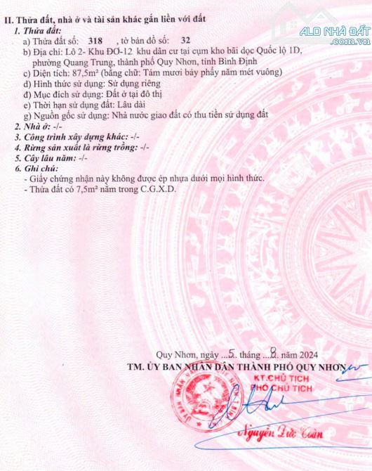 BÁN ĐẤT KHU QUY HOẠCH DÂN CƯ, ĐƯỜNG TRẠNG QUỲNH, TP QUY NHƠN - 1