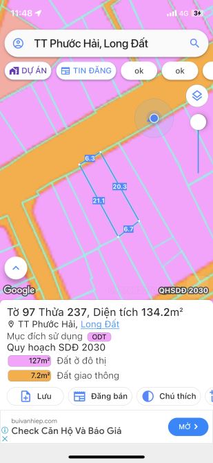 Bán nhà thị trấn Phước Hải, 134m2, ngang 6,3m đường Lý Tự Trọng, sâu 21m, full thổ cư,4tyx - 3