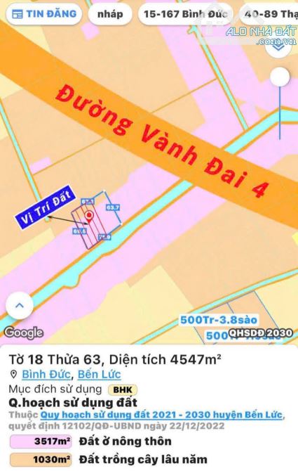 500m2 vườn view kênh lớn được lên thổ Bình Đức_ Bến Lức_ Long An  599 triệu rẻ - 4