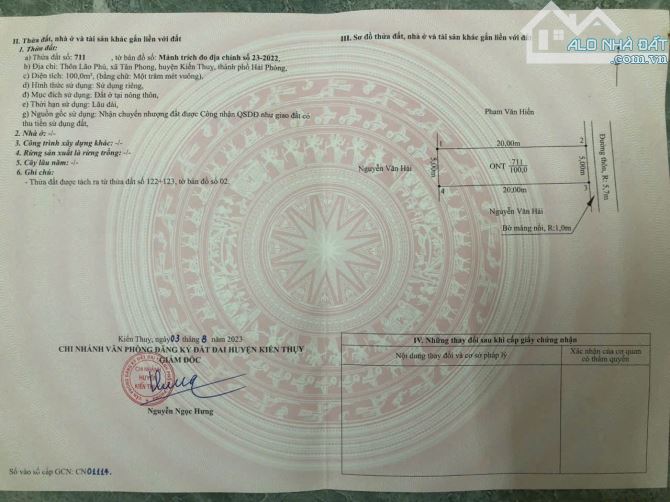 Bán đất Lão Phú - Tân Phong - Kiến Thụy - Hải Phòng