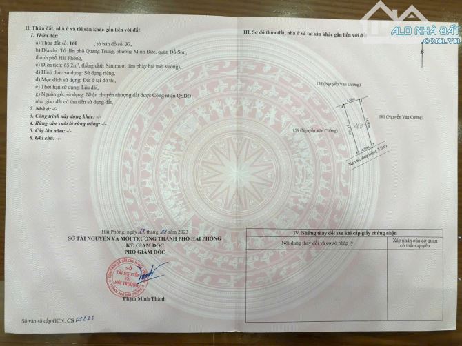 Bán lô đất 65,2m2 tại tdp quang trung  Minh Đức - Đồ Sơn giá 1 tỷ hơn tý ngõ rộng 6m