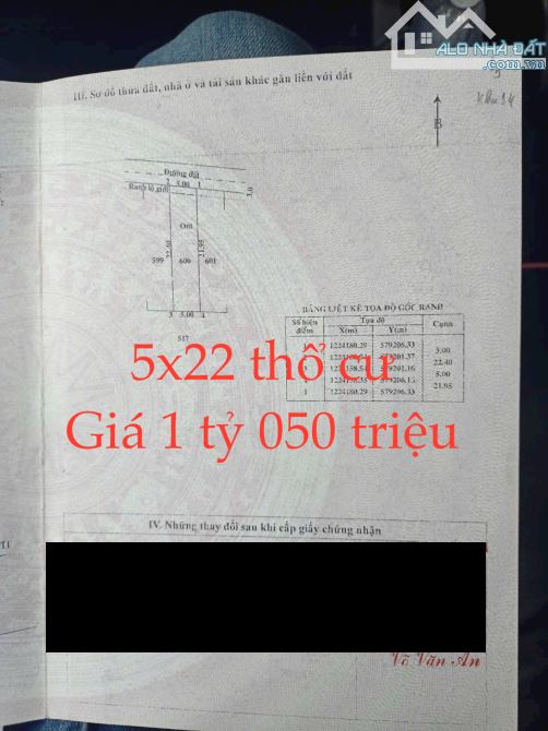 Cần tiền bán nhanh đất ANT củ chi. 5x22 thổ cư. Giá 1 tỷ 050 triệu có bớt. - 1