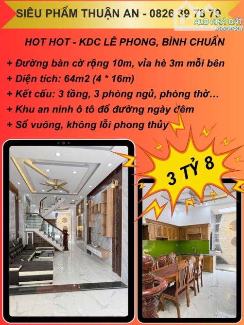 Khu phân lô đồng bộ đẹp như tranh vẽ - Lê Phong Bình Chuẩn Thuận An 64m2 3 tầng, 3 tỷ 8