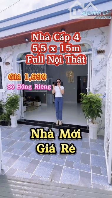 Nhà Cấp 4 Tân Kim Xây Kiên Cố 5,5 x 15m , 2Phòng Ngủ.Full Nội Thất Sổ Hồng Riêng