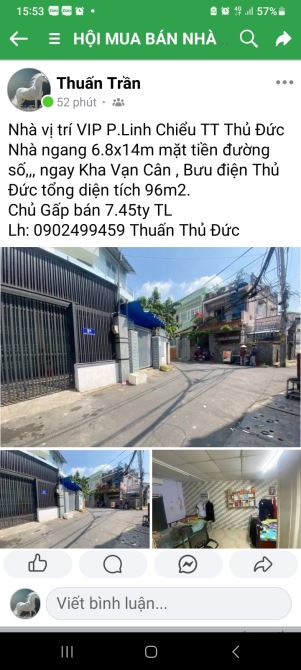 Bán nhà mặt tiền P.Linh Chiểu TT Thủ Đức