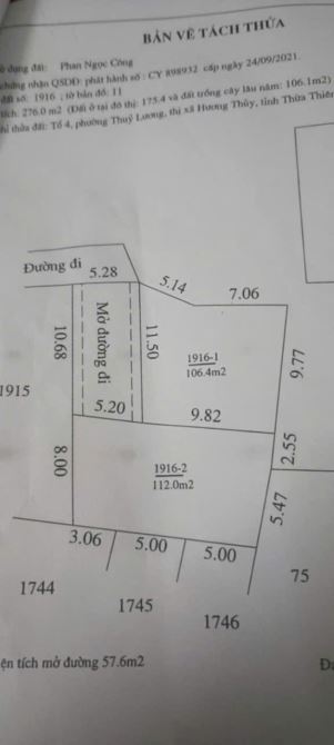 Thủy Lương hàng Mới Đất Kiệt ô tô Trần Hoàn. Gần ngã 5 Thủy Lương Dt: 112m2 Giá: