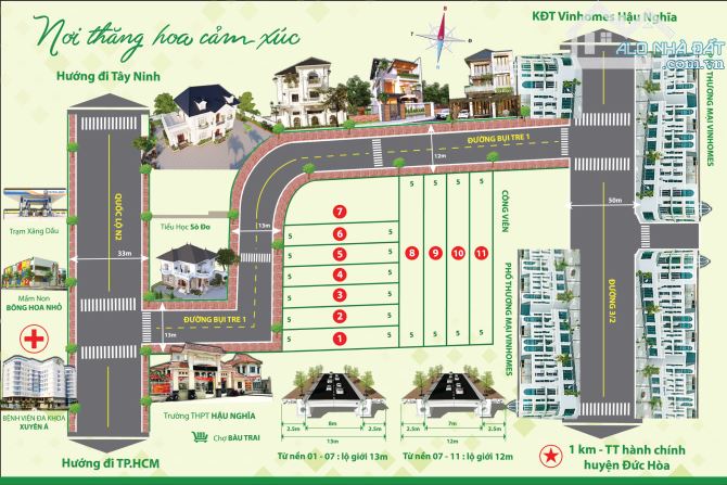 Bán Lô 160m2 Gần VinHomes Green City - đường nhựa 13m- thông qua phố đi bộ 3/2