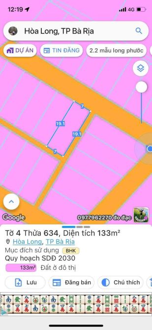 Đường 97 HL 3 - thuộc  Hoà Long- T p Bà Rịa Vũng Tàu 1 tỷ 550 triệu-Dt:7*19-80 thổ cư