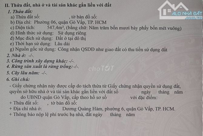 Bán 547m2 đất đường Dương Quảng Hàm giá 63 tỷ TL