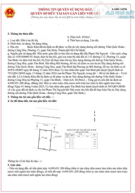 BÁN ĐẤT 2 MẶT TIỀN PHAN THÚC DUYỆN 5,5X10 ĐỐI DIỆN NHÀ GA T3-NGAY HOÀNG HOA THÁM 12,5 TỶ - 1