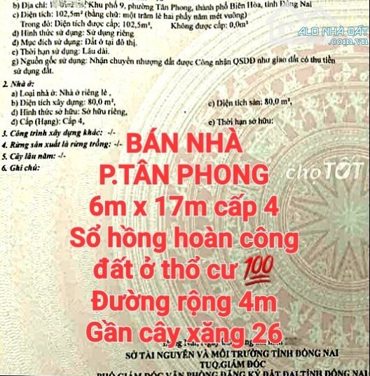 BÁN RẺ NHÀ ĐẤT TÂN PHONG, SỔ HỒNG THỔ CƯ ĐƯỜNG OTO GẦN CHỢ CÂY XĂNG 26