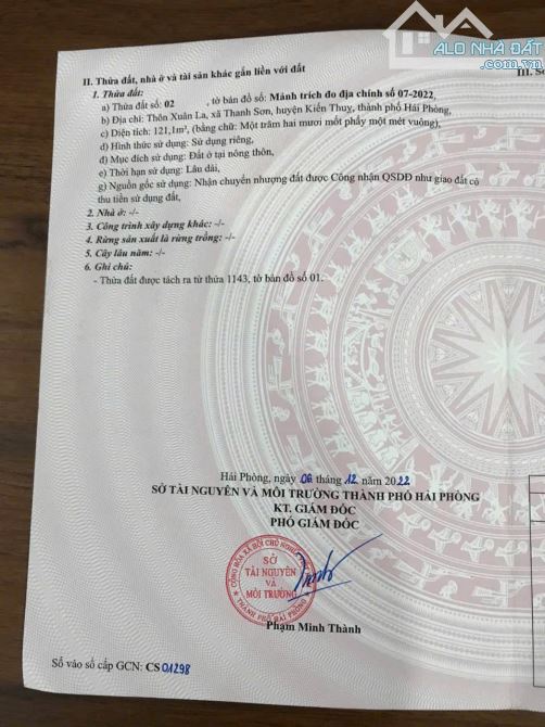 Bán đất Xuân La - Thanh Sơn - Kiến Thụy - Hải Phòng