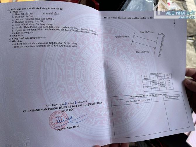 Bán lô đất 84,3m2 trục thôn Phong Cầu Đại Đồng Kiến Thụy Hải Phòng