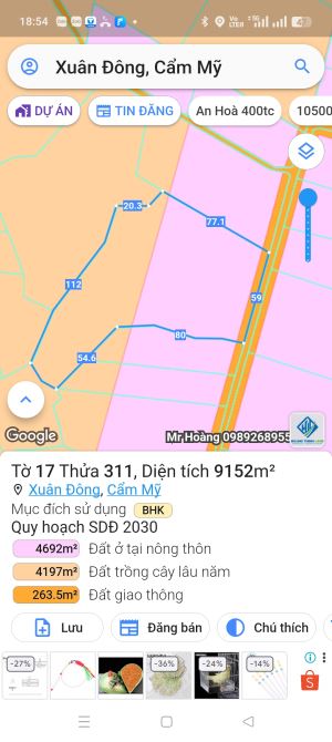 Bán đất tại Đường Xuân Đông - Xuân Tâm, Xã Xuân Đông, Cẩm Mỹ, Đồng Nai diện tích 9152m2