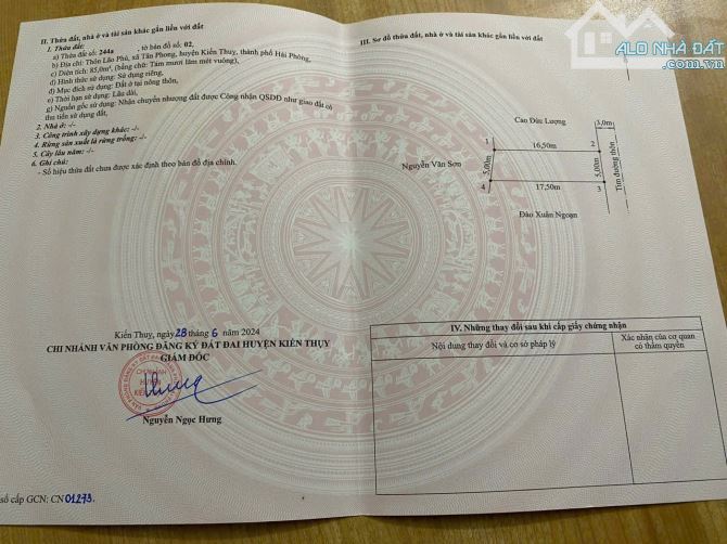 Bán đất Lão Phú - Tân Phong - Kiến Thụy - Hải Phòng