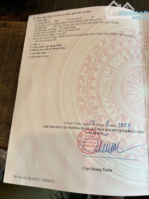 68,7m2 đất ở đường nhựa trục chính Apphan 6m tại Tân Dân - Khoái Châu mà giá chỉ 2,6x tỷ - 3