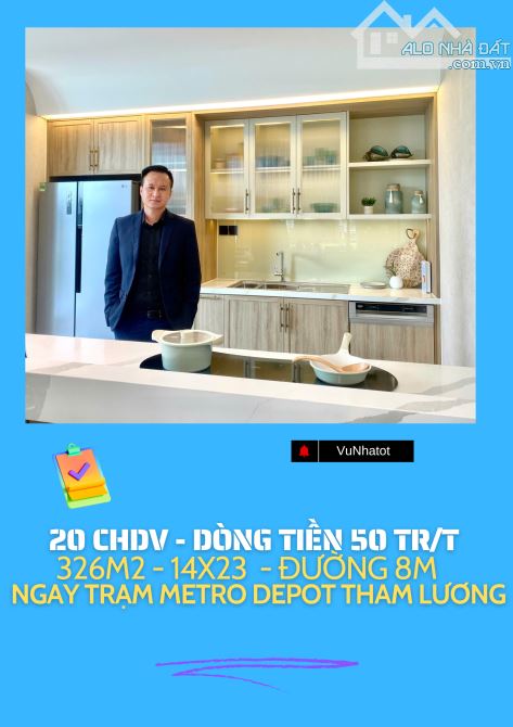 20 Phòng Trọ 14x23 326 m2 - sát tuyến Metro Tham Lương , Dòng tiền 50 tr/tháng
