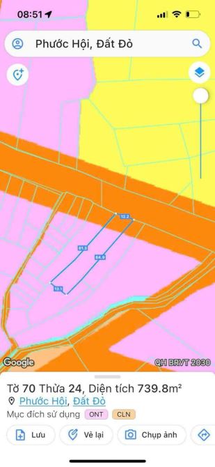 BÁN ĐẤT ĐƯỜNG VEN BIỂN VÕ VĂN KIỆT - PHƯỚC HỘI ,LONG ĐẤT , 12X60M CÓ 284M TC - 4