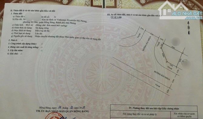 Bán lô góc khu TĐC Xi Măng, Sở Dầu, Hồng Bàng DT: 40m MT: 4m Giá: 3 tỷ Ms Minh
