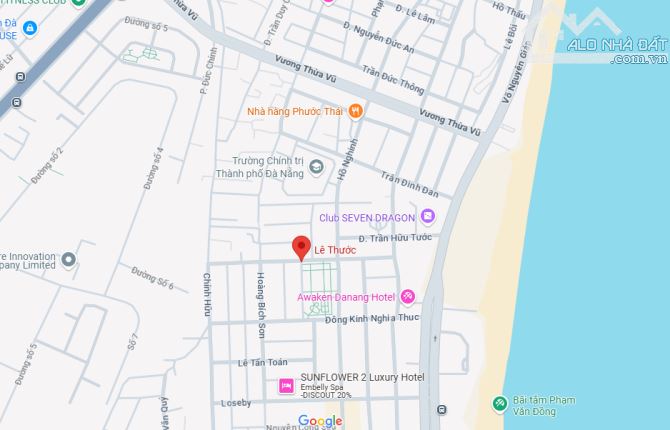 Bán lô đất biển 2 mặt tiền Trước sau đường Lê Thước, Sơn Trà, DT 90m2 giá chỉ 9.8 Tỷ tl