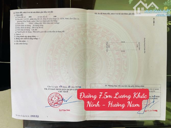 Chính chủ gởi bán đất đường 7,5m Lương Khắc Ninh   - Hòa Xuân - Hướng Nam,giá tốt .