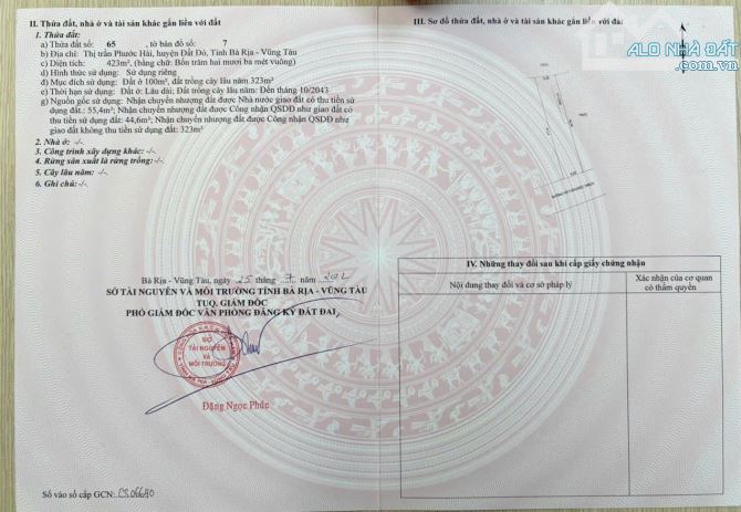 Bán Đất Mặt Tiền Bùi Công Minh - TT Phước Hải. Long Đất. Cách biển 900m