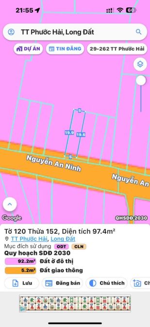 ✅BÁN ĐẤT MẶT TIỀN NGUYỄN AN NINH - TT PHƯỚC HẢI - ĐẤT ĐỎ - BRVT  ✅ DT 98m2 [ 5m x 20m ] - - 2