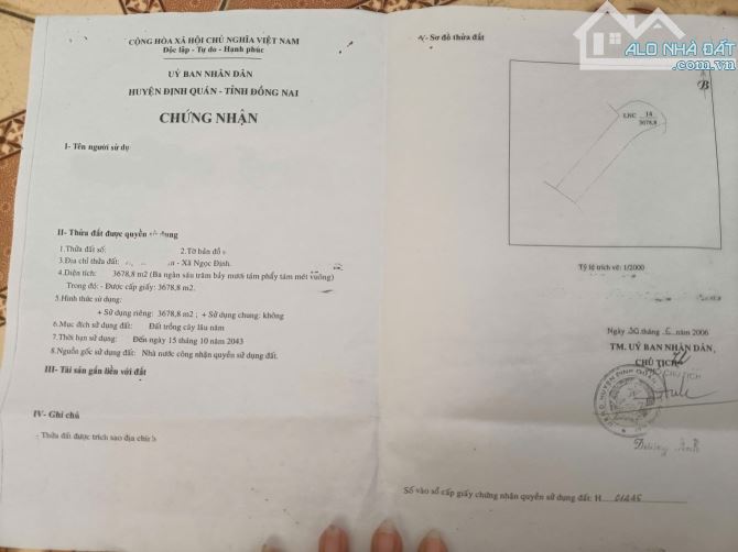 SIÊU RẺ BÁN GẤP LÔ BIỆT THƯ 3679M2(24MX128M) THỔ CƯ CÁCH QUỐC LỘ 20 300M CHỈ 2TY1 - 3