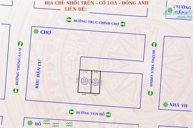 02 LÔ ĐẤT ĐẸP GIÁ F0 CỔ LOA 64M 30M RA HỒ ĐIỀU HÒA + NHÀ VĂN HÓA - 5