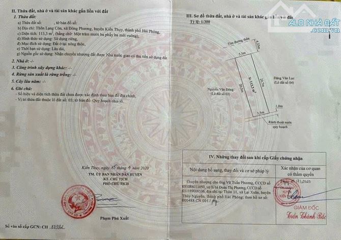 113,3m2 mặt đường liên thôn Lạng Côn - Đông Phương Gần Vin