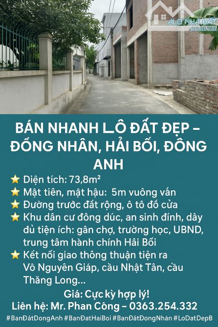 BÁN NHANH LÔ ĐẤT ĐẸP - ĐỒNG NHÂN, HẢI BỐI, ĐÔNG ANH