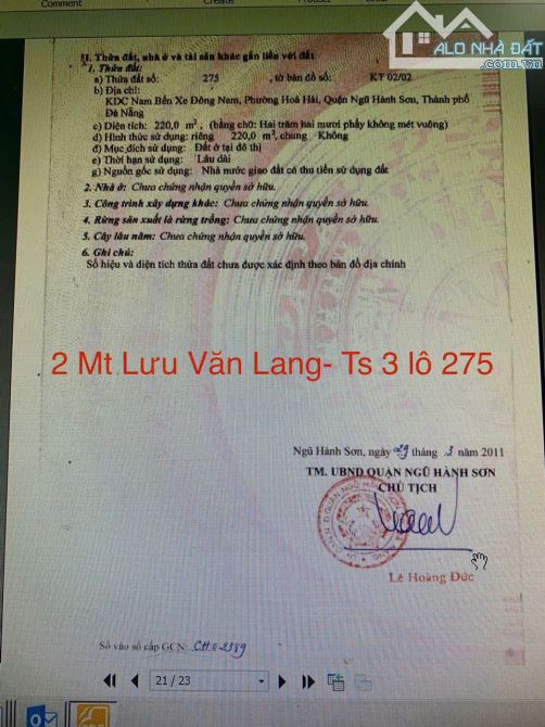 Chủ bán nhanh - Lô Góc 2MT LƯU VĂN LANG và THUỶ SƠN 3, DT 221m2 -Sát Trần Quốc Hoàn+ Bãi t - 1