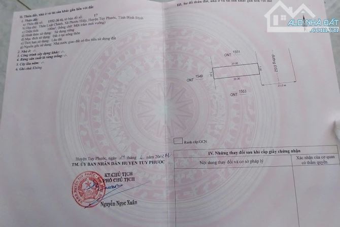 Bán đất Phước Hiệp (Luật Chánh), Tuy Phước. 100m2. Giá thấp