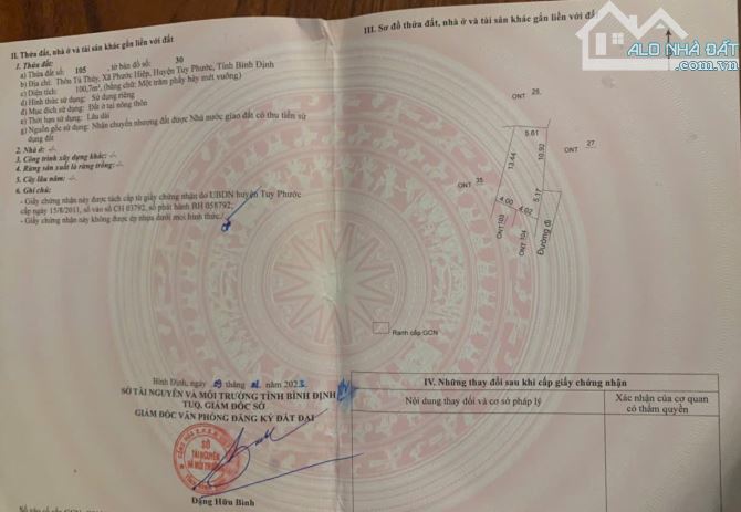 Bán đất Tú Thủy, Phước Hiệp, Tuy Phước. Giá thấp