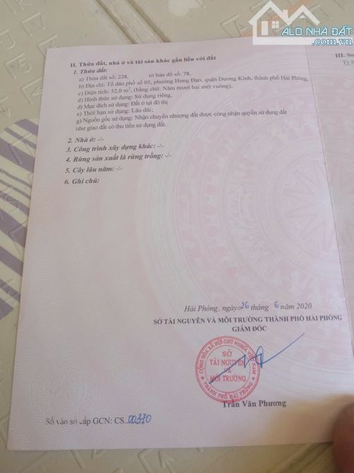 Chỉ 900tr có ngay lô 52m2 tại chợ Hương - Hưng Đạo - Dương Kinh  ❌Diện tích 52m2. Ngang 4m