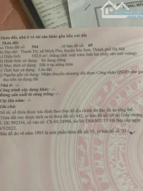 Chào bán 102m Thắng Trí - Sóc Sơn - Hà Nội - 1
