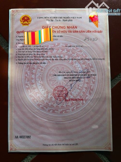 Cần bán lô đất ở Phú An Bến Cát dt 22x36, 300 tc giá 3ty400 - 1