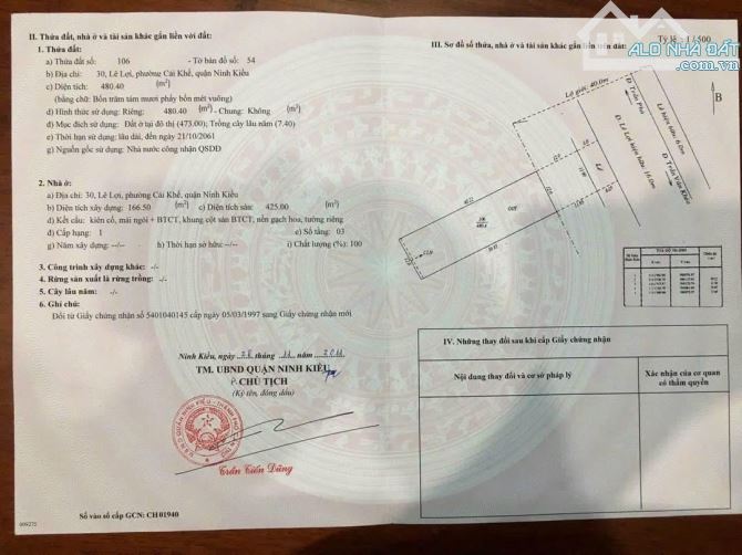 bán đất mặt tiền đường lê lợi, đối diện sân vân động cần thơ, ngang 12mx40m, dtsd 480m2 - 3
