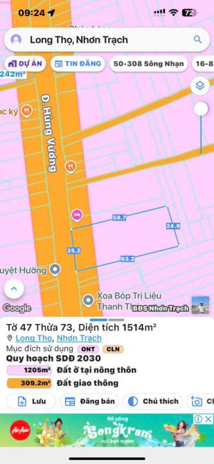 Hơn 2 Sào có thổ cư mặt tiền đường Hùng Vuong  Long Thọ Nhơn Trạch  Gi.á - 3
