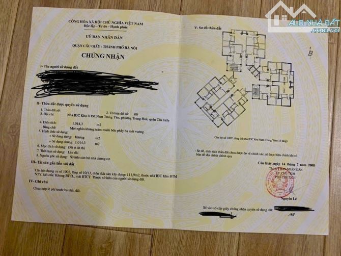 Bán căn hộ 1002 chung cư B3C Nam Trung Yên, 7,3 tỷ, 112m2, Cầu Giấy, Hà Nội (chính chủ)