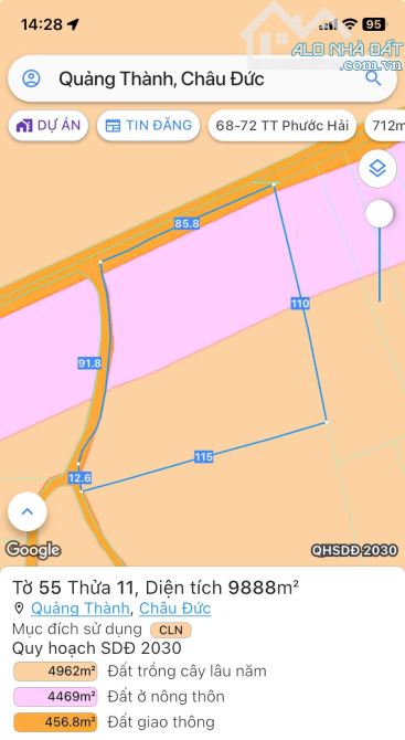 BÁN 1 HEC TRÁI CÂY Ở QUẢNG THÀNH CHÂU ĐỨC, HAI MT NHỰA  , GIÁ 700TR/S